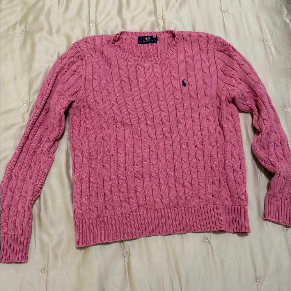Polo by Ralph Lauren Rose Pink Cable-Knit Crewneck Sweater